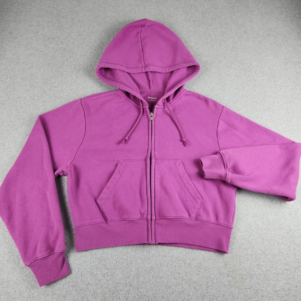 No Boundaries Cropped Hoodie Womens Small Purple Fleece Lined Comfy Full Zip